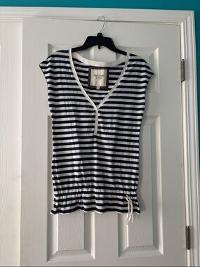 Abercrombie & Fitch Navy and White Striped Henley Tank
